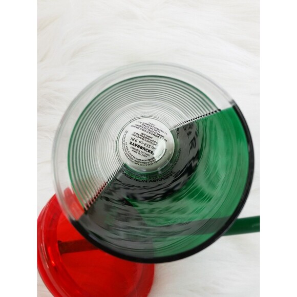 Starbucks Holiday 2021 Clear Ribbed & Green Red Glass 18 oz  Tumbler Cup - Picture 10 of 11